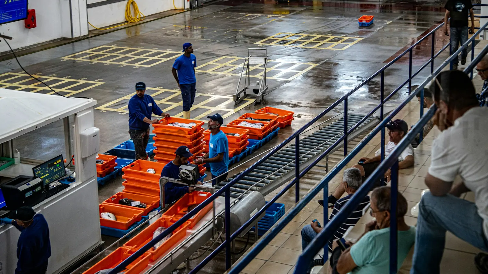 Une ligne de tri manuel dans une usine de transformation